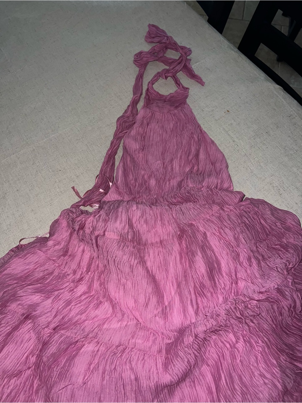 Mauve Crinkled Halter Maxi Dress